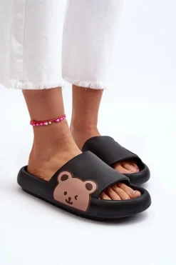 Sale Boto Damskie Lekkie Piankowe Klapki Motyw Misia Czarne Parisso