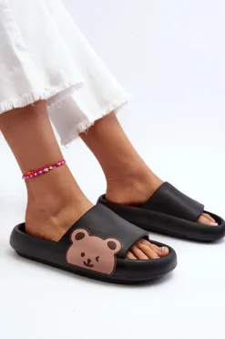 Sale Boto Damskie Lekkie Piankowe Klapki Motyw Misia Czarne Parisso
