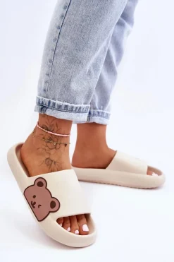 Online Boto Damskie Lekkie Piankowe Klapki Motyw Misia Beżowe Parisso