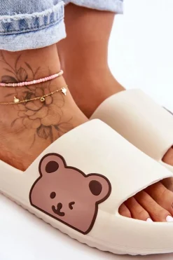 Online Boto Damskie Lekkie Piankowe Klapki Motyw Misia Beżowe Parisso