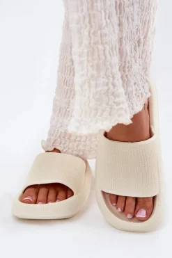 Klapki Basenowe|Klapki Na Platformie>Boto Damskie Lekkie Piankowe Klapki Na Grubej Podeszwie Ecru Querceria