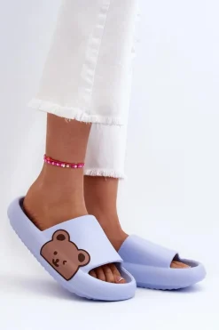 Hot Damskie Lekkie Piankowe Klapki Motyw Misia Niebieskie Parisso Damskie Klapki Basenowe|Klapki Damskie Klasyczne