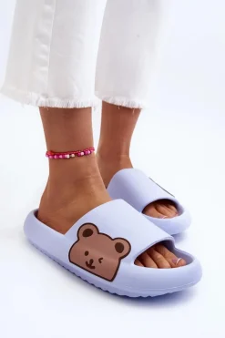 Hot Damskie Lekkie Piankowe Klapki Motyw Misia Niebieskie Parisso Damskie Klapki Basenowe|Klapki Damskie Klasyczne