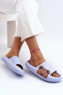 Hot Damskie Lekkie Piankowe Klapki Motyw Misia Niebieskie Parisso Damskie Klapki Basenowe|Klapki Damskie Klasyczne