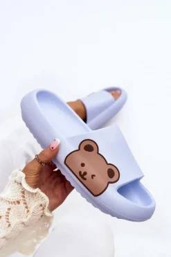 Hot Damskie Lekkie Piankowe Klapki Motyw Misia Niebieskie Parisso Damskie Klapki Basenowe|Klapki Damskie Klasyczne