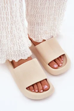 Sale Boto Damskie Lekkie Piankowe Klapki Na Grubej Podeszwie Beżowe Querceria