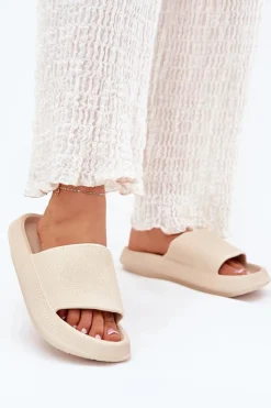 Sale Boto Damskie Lekkie Piankowe Klapki Na Grubej Podeszwie Beżowe Querceria