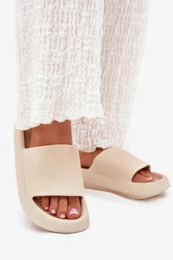 Sale Boto Damskie Lekkie Piankowe Klapki Na Grubej Podeszwie Beżowe Querceria