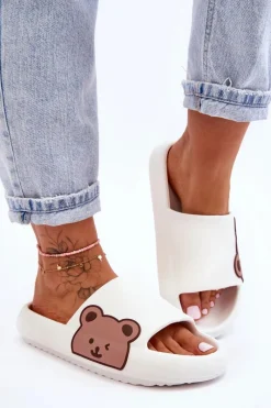 Best Damskie Lekkie Piankowe Klapki Motyw Misia Białe Parisso Damskie Klapki Basenowe|Klapki Damskie Klasyczne