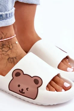 Best Damskie Lekkie Piankowe Klapki Motyw Misia Białe Parisso Damskie Klapki Basenowe|Klapki Damskie Klasyczne