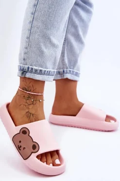 Hot Damskie Lekkie Piankowe Klapki Motyw Misia Różowe Parisso Damskie Klapki Basenowe|Klapki Damskie Klasyczne