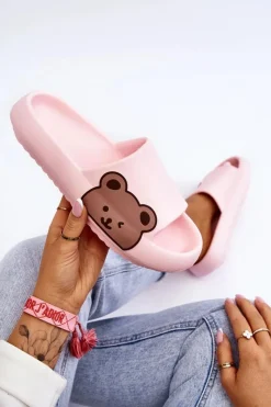 Hot Damskie Lekkie Piankowe Klapki Motyw Misia Różowe Parisso Damskie Klapki Basenowe|Klapki Damskie Klasyczne