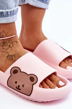 Hot Damskie Lekkie Piankowe Klapki Motyw Misia Różowe Parisso Damskie Klapki Basenowe|Klapki Damskie Klasyczne