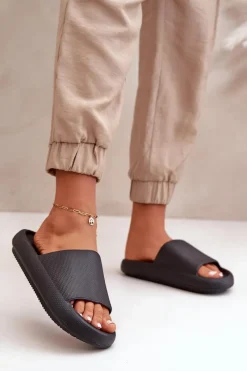 Best Boto Damskie Lekkie Piankowe Klapki Na Grubej Podeszwie Czarne Querceria