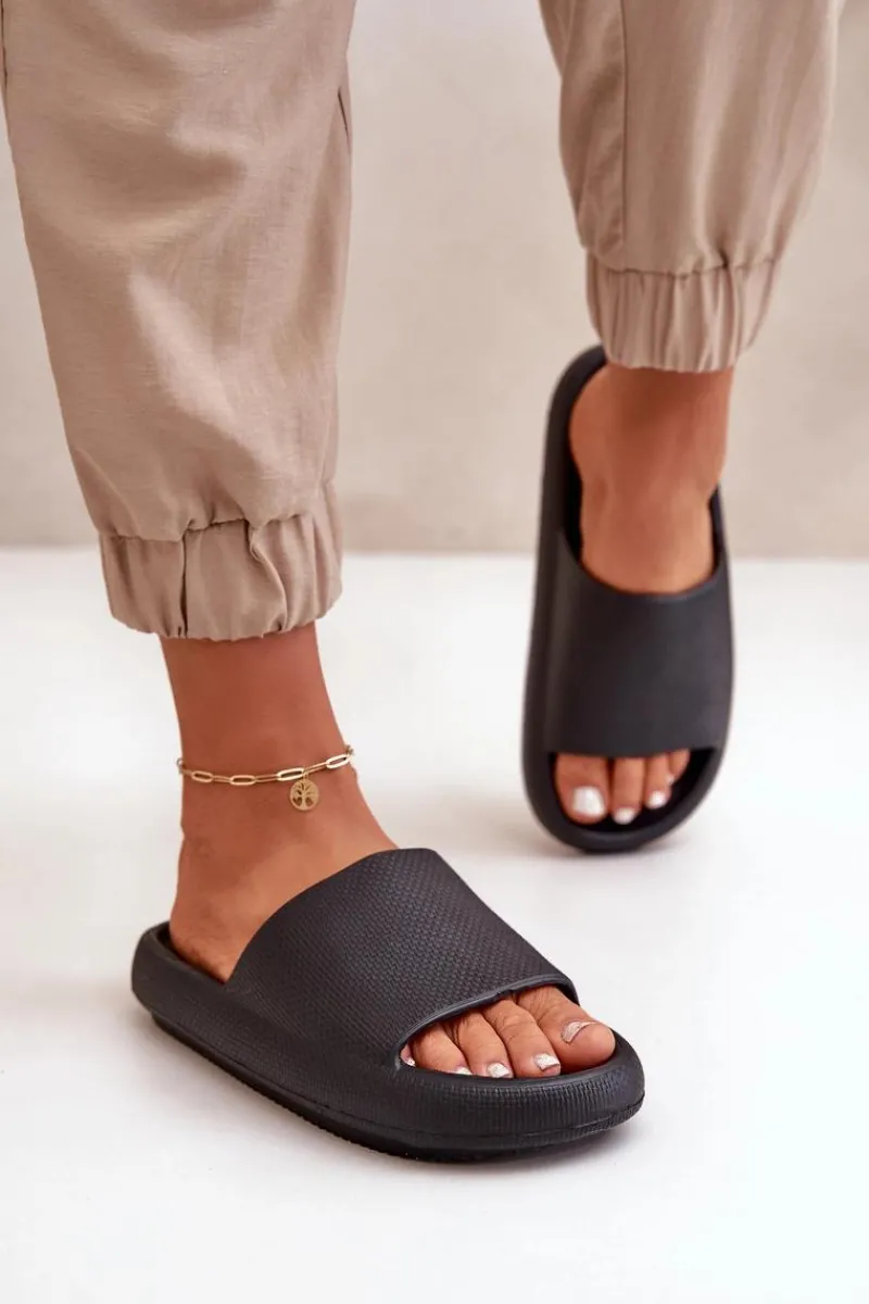 Best Boto Damskie Lekkie Piankowe Klapki Na Grubej Podeszwie Czarne Querceria