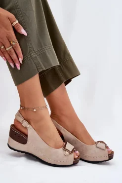 Online Evento Damskie Lekkie Sandały Na Koturnie Comfort Shoes Beżowo-Złote Efravia