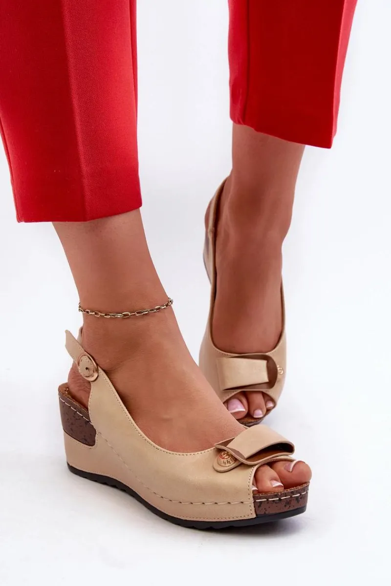 Sandały Na Obcasie|Sandały Na Koturnie>Evento Damskie Lekkie Sandały Na Koturnie Comfort Shoes Beżowe Efravia Beżowy