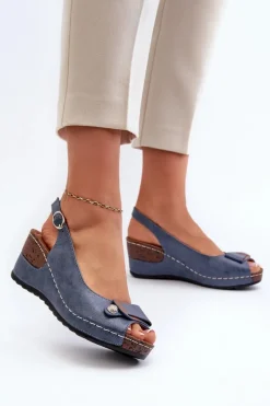 Sale Damskie Lekkie Sandały Na Koturnie Comfort Shoes Niebieskie Efravia Damskie Sandały Na Obcasie|Sandały Na Koturnie