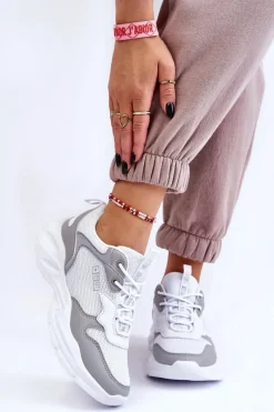 Outlet Damskie Lekkie Sportowe Buty Big Star LL274375 Biało-Szare Damskie Buty Sportowe Big Star|Sneakersy Damskie