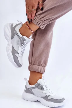 Outlet Damskie Lekkie Sportowe Buty Big Star LL274375 Biało-Szare Damskie Buty Sportowe Big Star|Sneakersy Damskie