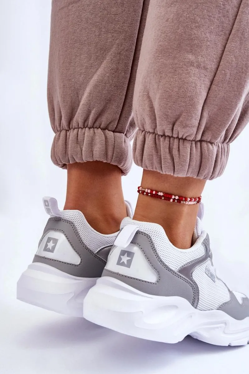Outlet Damskie Lekkie Sportowe Buty Big Star LL274375 Biało-Szare Damskie Buty Sportowe Big Star|Sneakersy Damskie