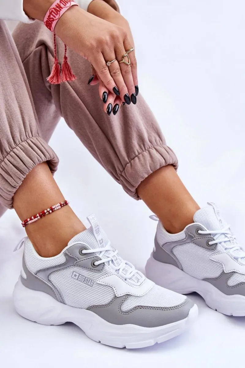 Outlet Damskie Lekkie Sportowe Buty Big Star LL274375 Biało-Szare Damskie Buty Sportowe Big Star|Sneakersy Damskie