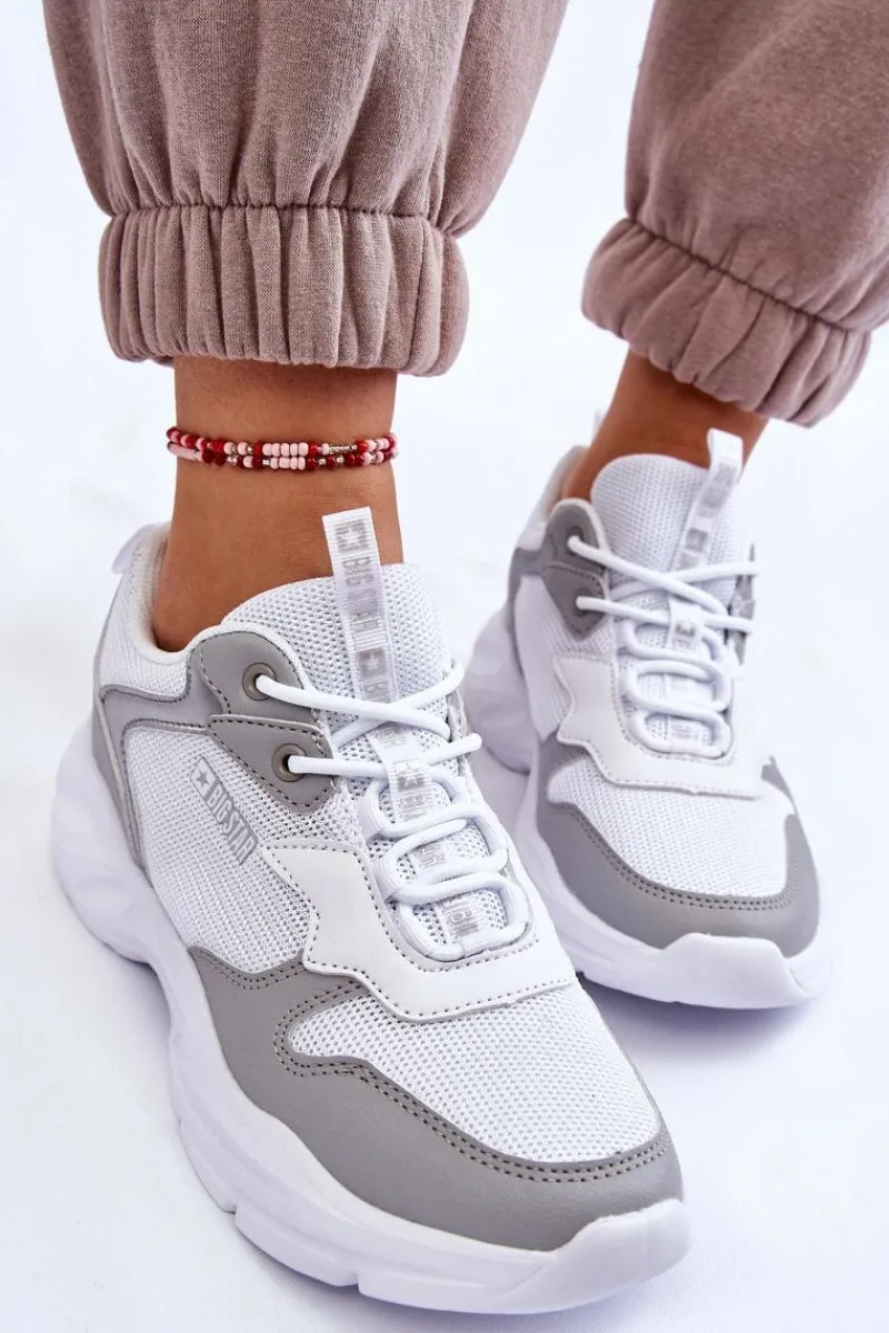 Outlet Damskie Lekkie Sportowe Buty Big Star LL274375 Biało-Szare Damskie Buty Sportowe Big Star|Sneakersy Damskie