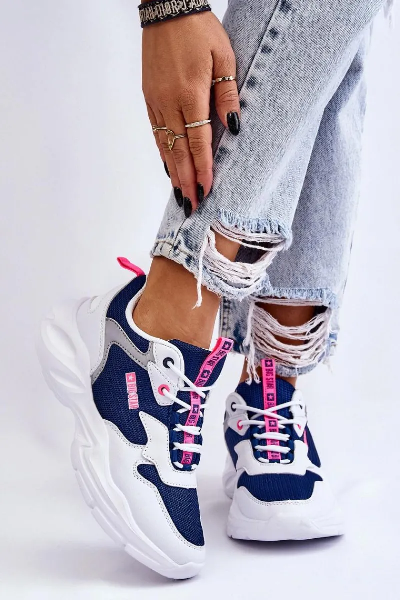 New Big Star Shoes Damskie Lekkie Sportowe Buty Big Star LL274376 Biało-Granatowe