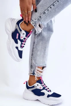 New Big Star Shoes Damskie Lekkie Sportowe Buty Big Star LL274376 Biało-Granatowe