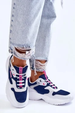 New Big Star Shoes Damskie Lekkie Sportowe Buty Big Star LL274376 Biało-Granatowe
