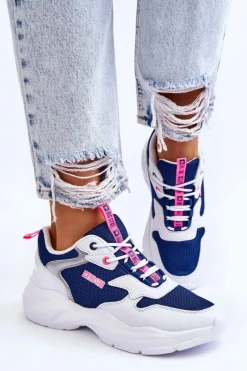 New Big Star Shoes Damskie Lekkie Sportowe Buty Big Star LL274376 Biało-Granatowe