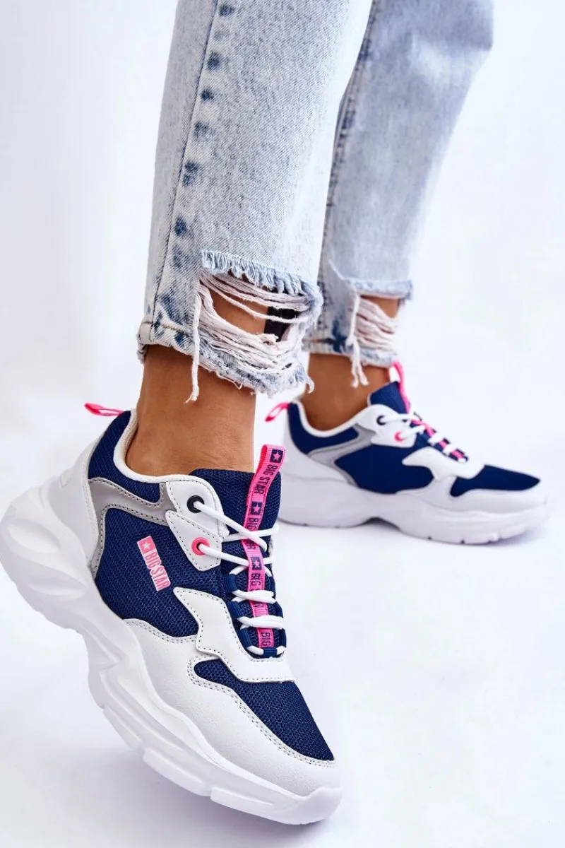 New Big Star Shoes Damskie Lekkie Sportowe Buty Big Star LL274376 Biało-Granatowe
