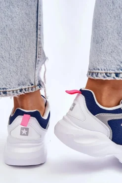 New Big Star Shoes Damskie Lekkie Sportowe Buty Big Star LL274376 Biało-Granatowe