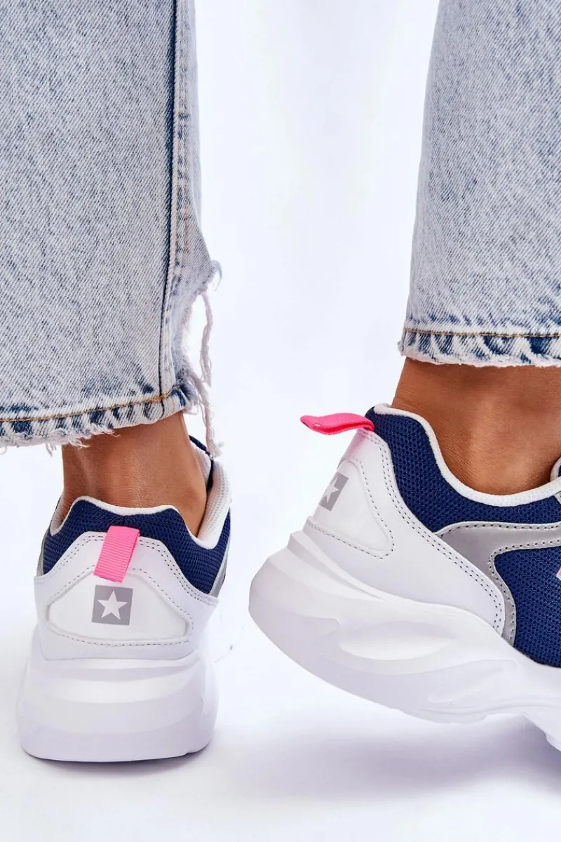 New Big Star Shoes Damskie Lekkie Sportowe Buty Big Star LL274376 Biało-Granatowe