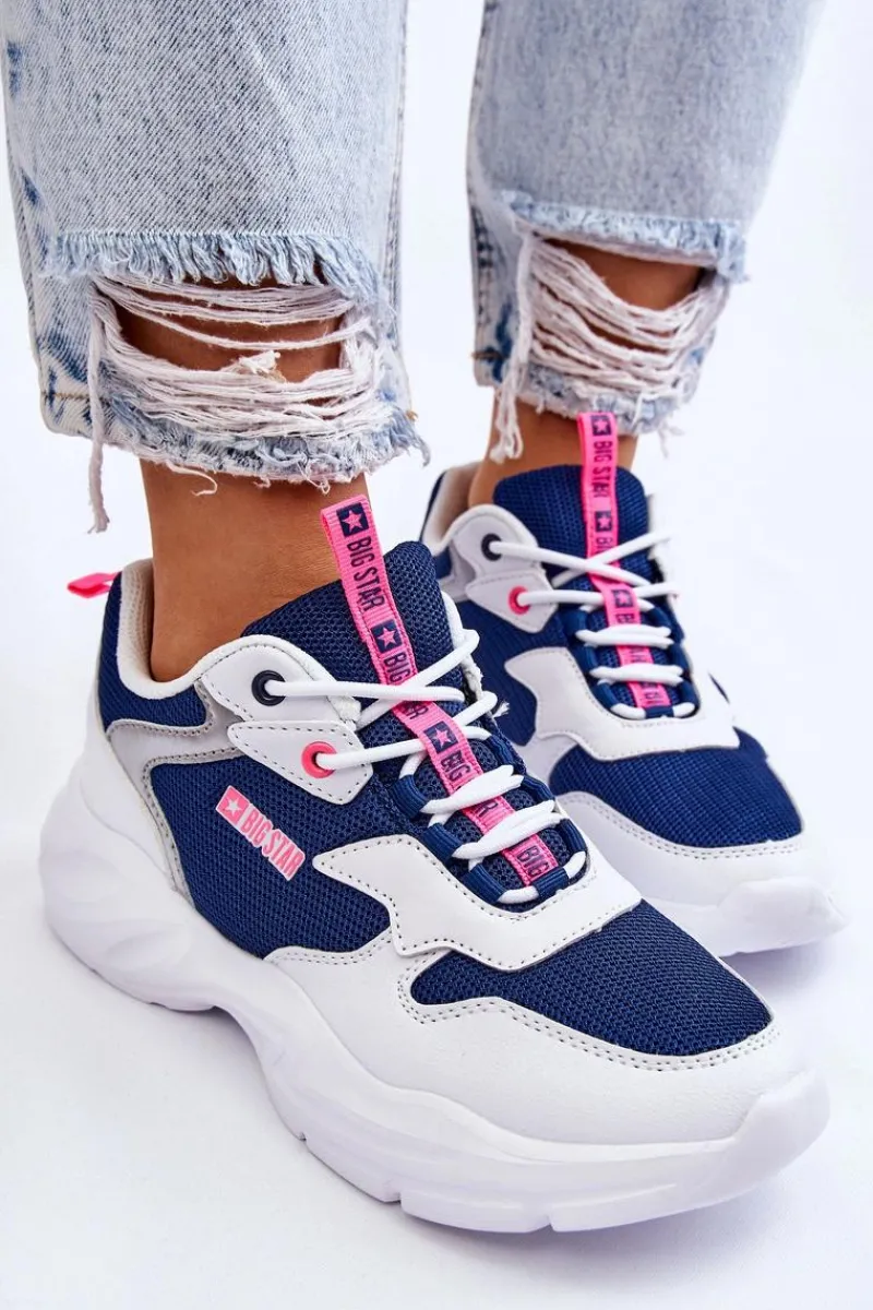 New Big Star Shoes Damskie Lekkie Sportowe Buty Big Star LL274376 Biało-Granatowe