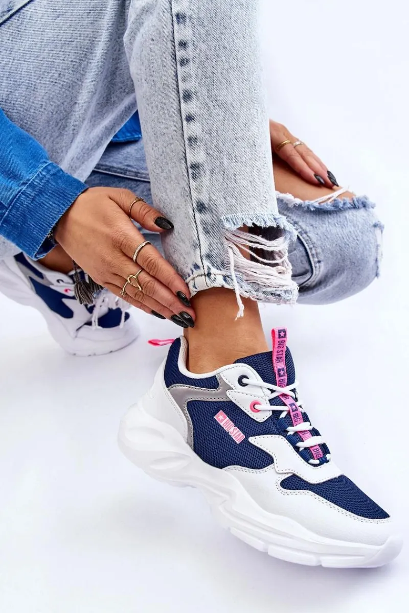 New Big Star Shoes Damskie Lekkie Sportowe Buty Big Star LL274376 Biało-Granatowe