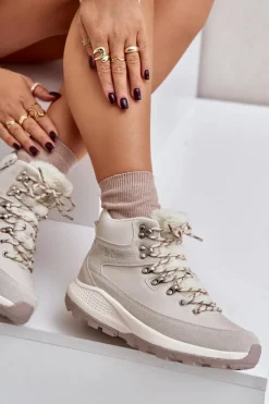 Trekkingowe Damskie|Botki Ocieplane></noscript>Lee Cooper Damskie Lekkie Trapery Na Zamek LCJ-24-03-3071 Jasnobeżowe