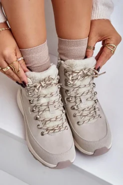 Trekkingowe Damskie|Botki Ocieplane></noscript>Lee Cooper Damskie Lekkie Trapery Na Zamek LCJ-24-03-3071 Jasnobeżowe