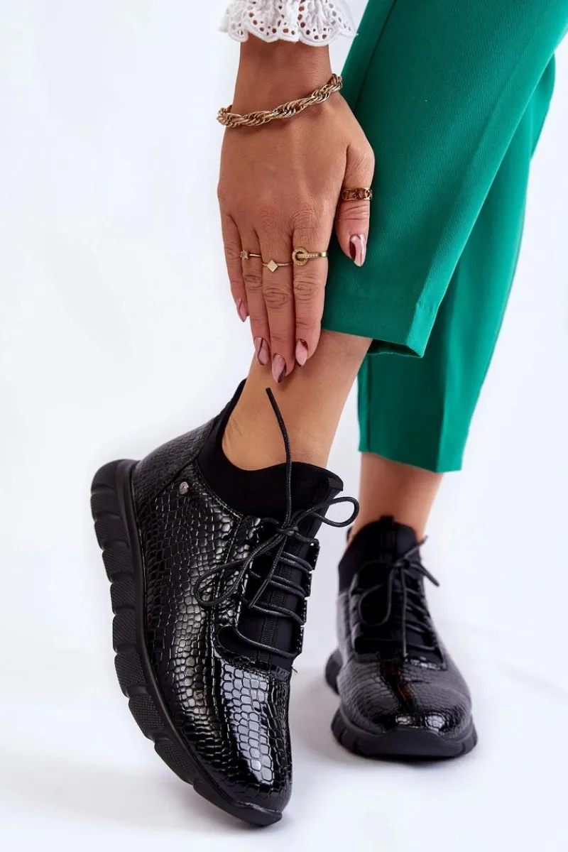 Damskie Lekkie Wsuwane Sneakersy Czarne Soroco Damskie Buty Sportowe Na Platformie|Sneakersy Damskie