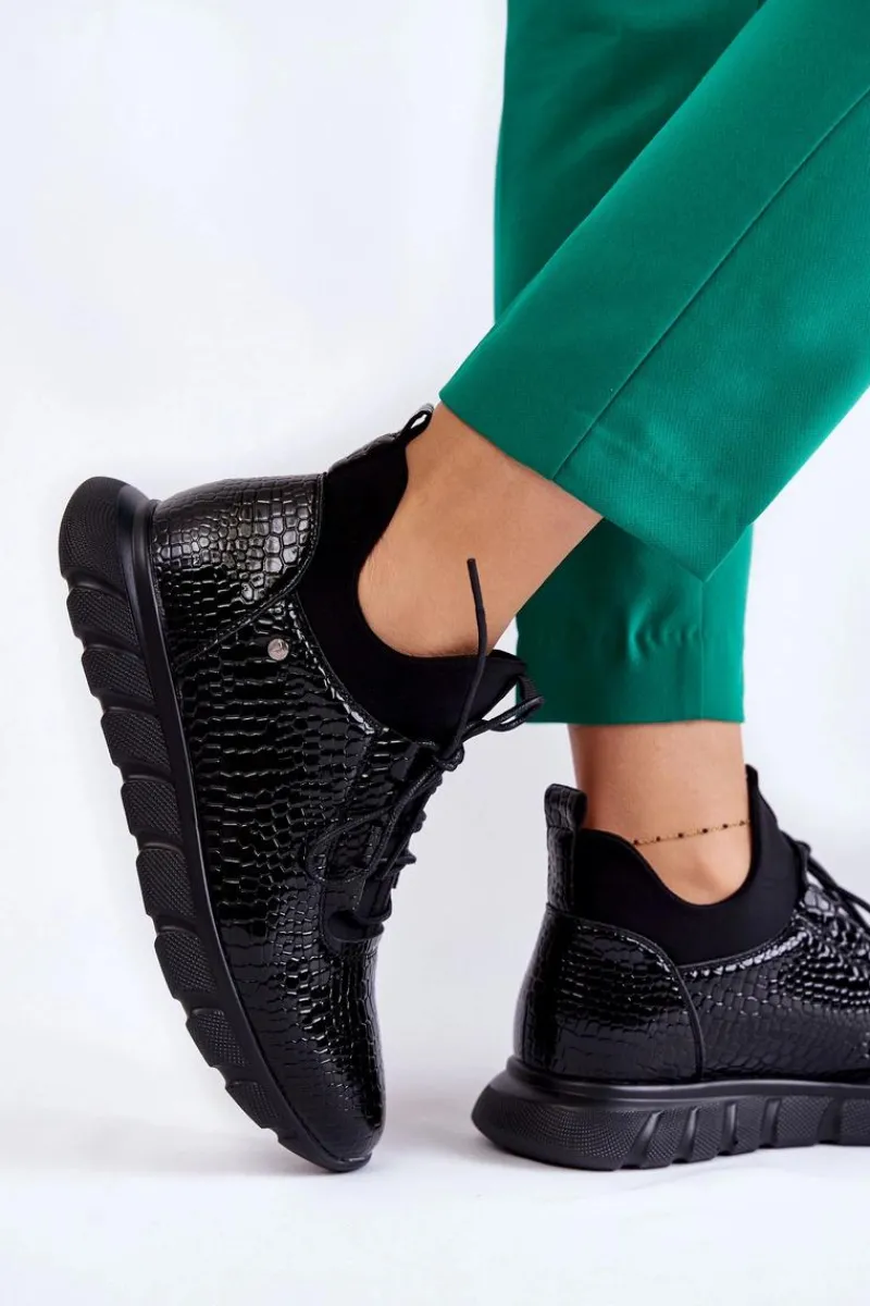 Damskie Lekkie Wsuwane Sneakersy Czarne Soroco Damskie Buty Sportowe Na Platformie|Sneakersy Damskie