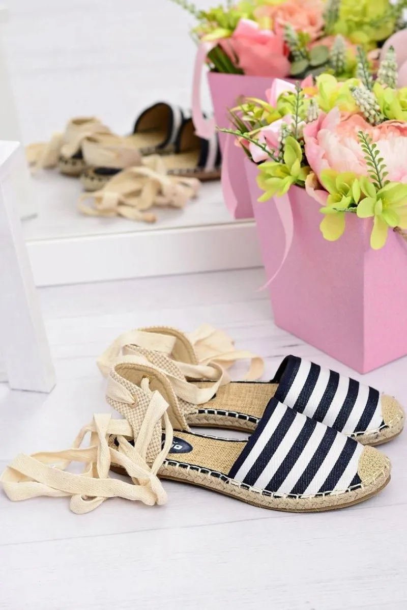 Sale Boto Damskie Lniane Balerinki Wiązane Marynarskie Espadryle Sea