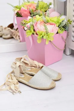 New Damskie Lniane Balerinki Wiązane Srebrne Espadryle Sea Damskie Czarne Espadryle
