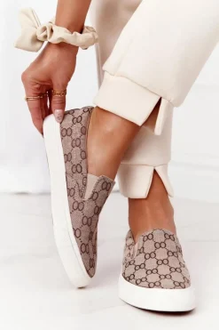 Trampki Damskie Niskie>Boto Damskie Logowane Tenisówki Slip-On Khaki Challenge