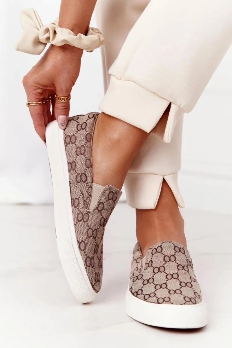 Trampki Damskie Niskie>Boto Damskie Logowane Tenisówki Slip-On Khaki Challenge
