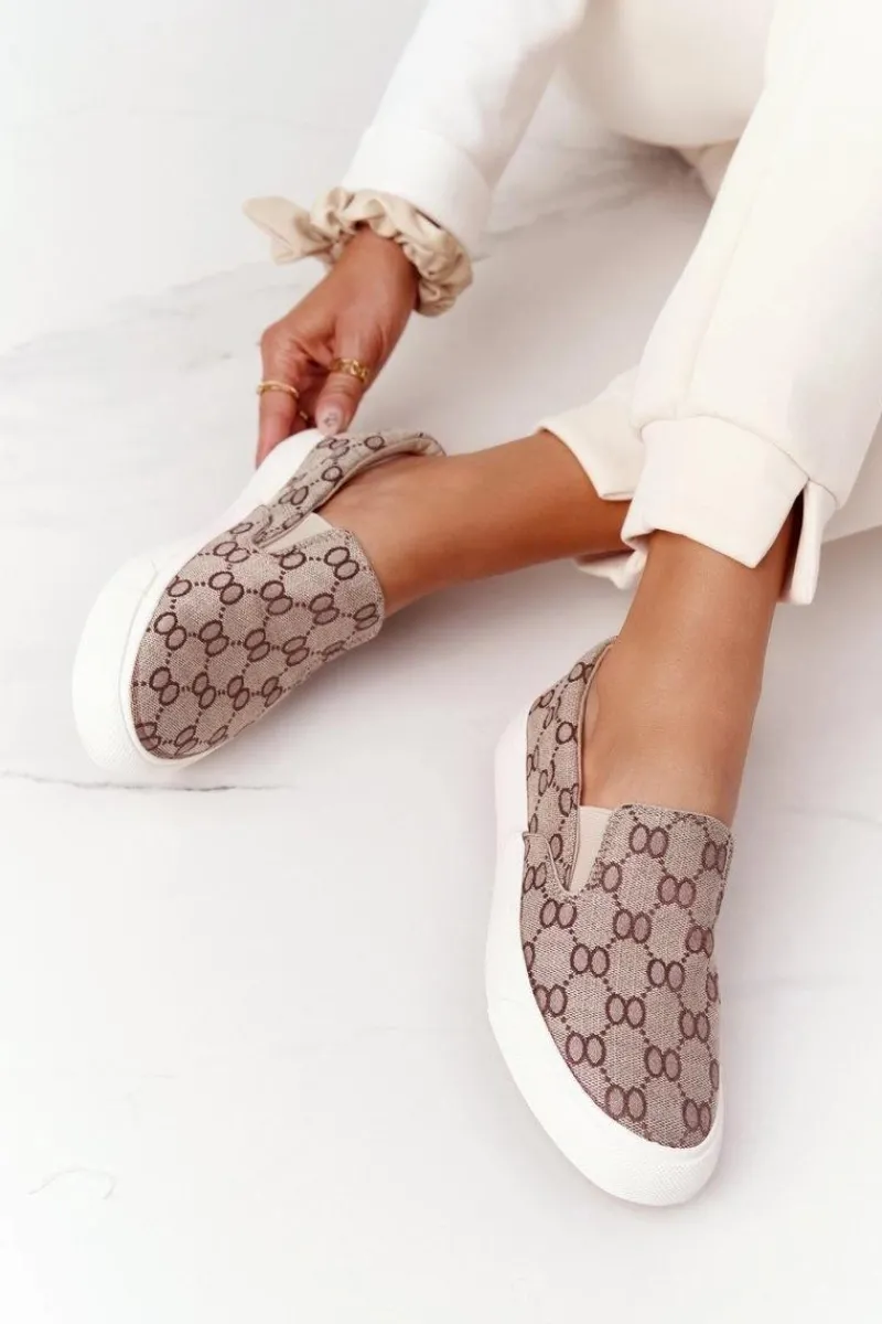 Trampki Damskie Niskie>Boto Damskie Logowane Tenisówki Slip-On Khaki Challenge