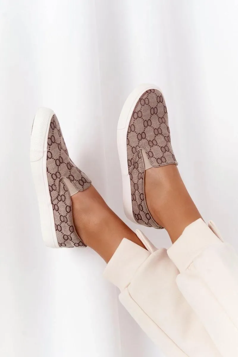 Trampki Damskie Niskie>Boto Damskie Logowane Tenisówki Slip-On Khaki Challenge