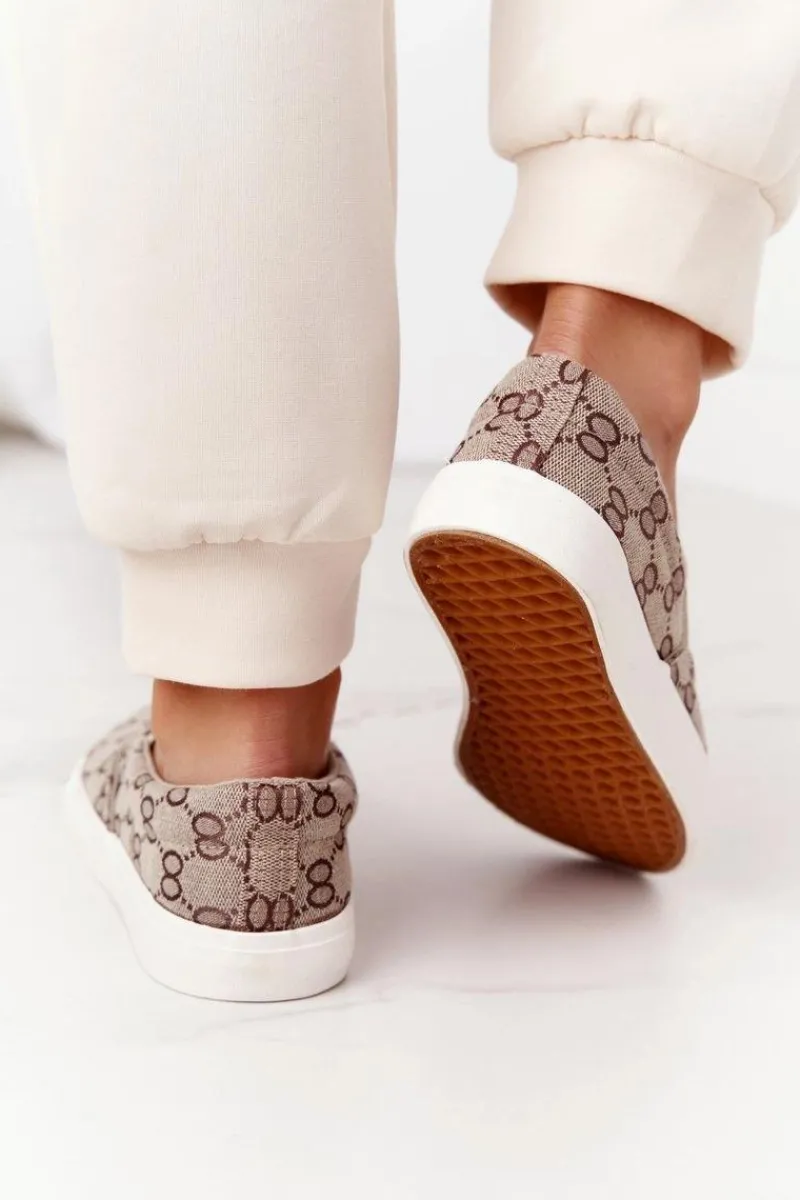 Trampki Damskie Niskie>Boto Damskie Logowane Tenisówki Slip-On Khaki Challenge