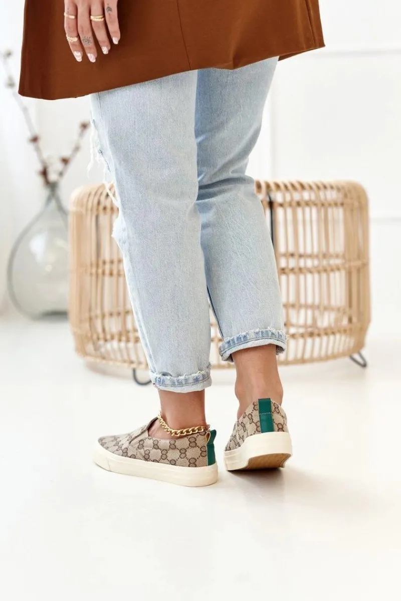 Trampki Damskie Niskie>Boto Damskie Logowane Tenisówki Slip-On Khaki Challenge