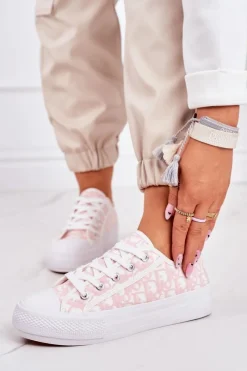 Boto Damskie Logowane Trampki Biało-Różowe Daphne