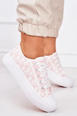 Boto Damskie Logowane Trampki Biało-Różowe Daphne